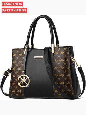 Large PU Leather Tote Bag with 7 Pockets, Removable Shoulder Strap